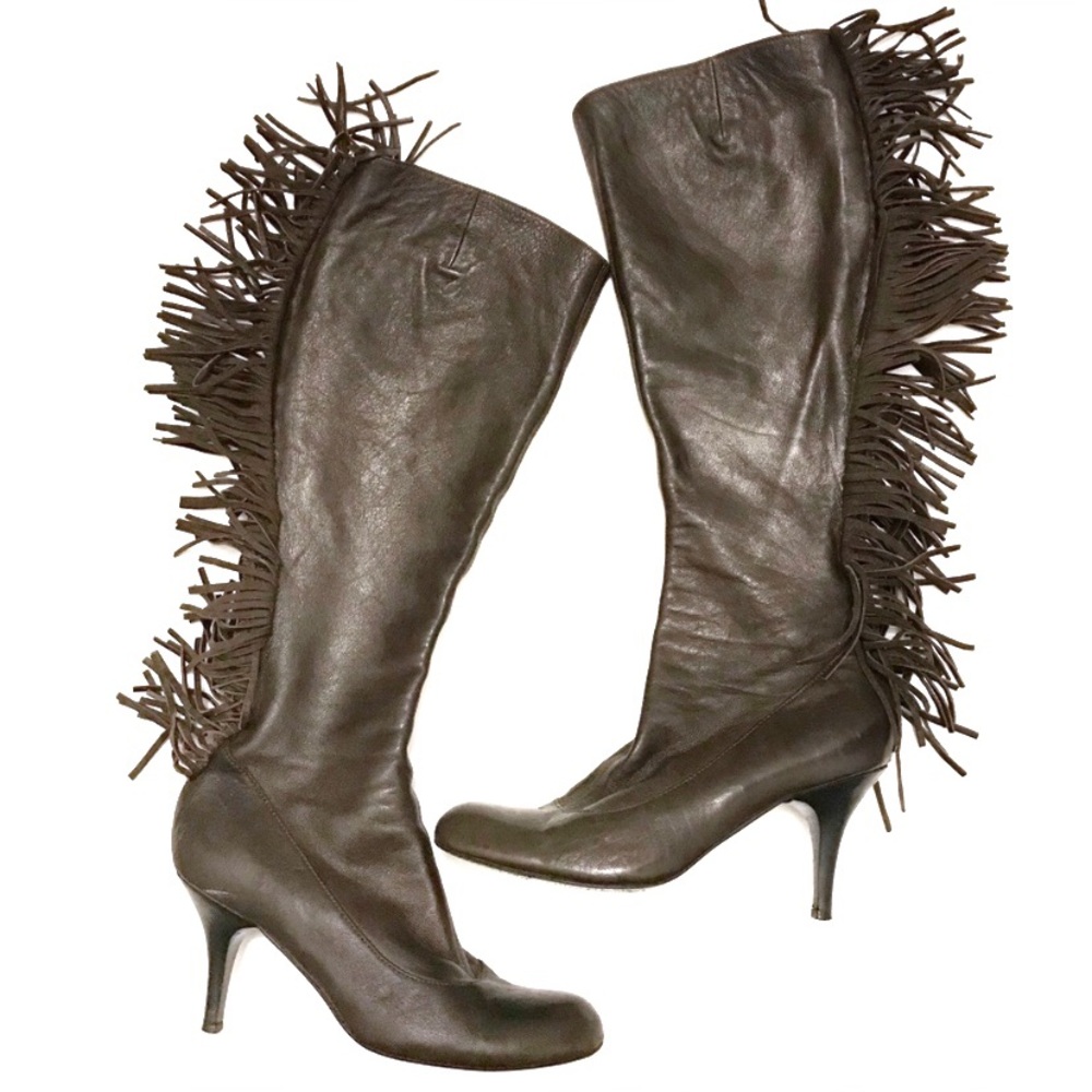 Lanvin Leather Knee Length Boots Brown Size 8.5